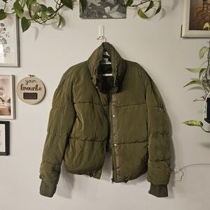 Princess Polly Abe Puffer Jacket Khaki Green
